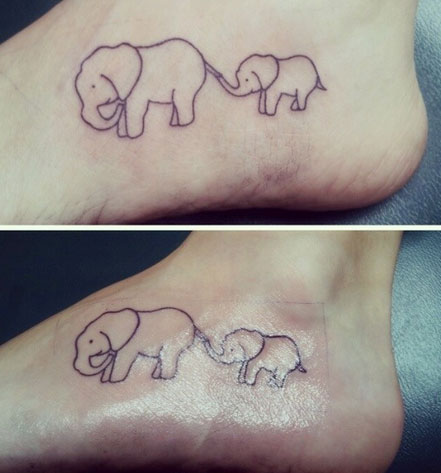 Mama & Baby Elephant Matching Mother Daughter Tattoos