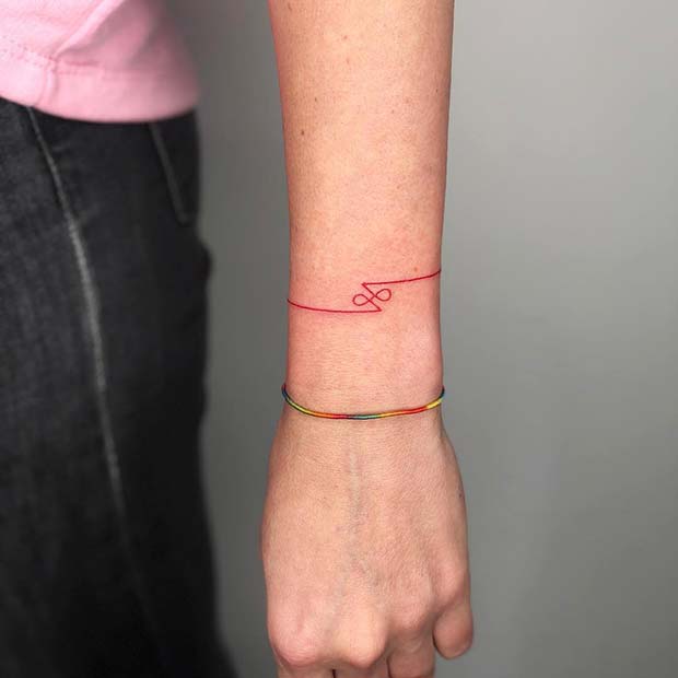 Stylish Red Bracelet Tattoo