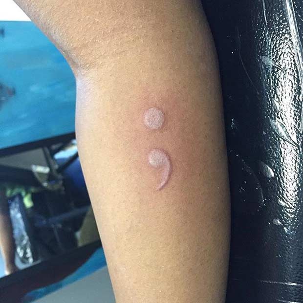 White Ink Semicolon Tattoo