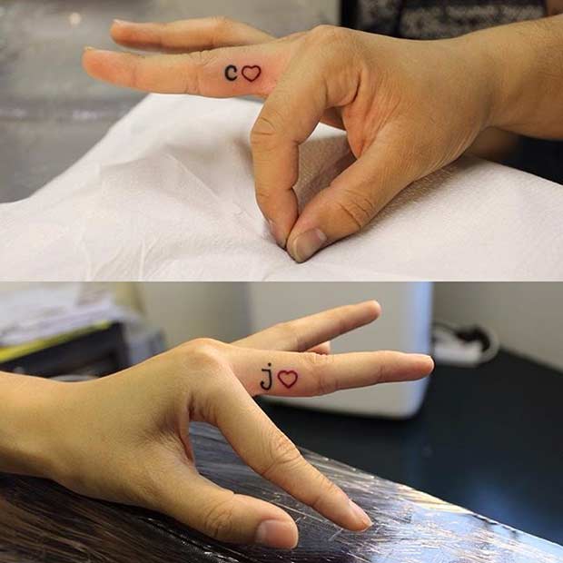 Couple Initials Finger Tattoos