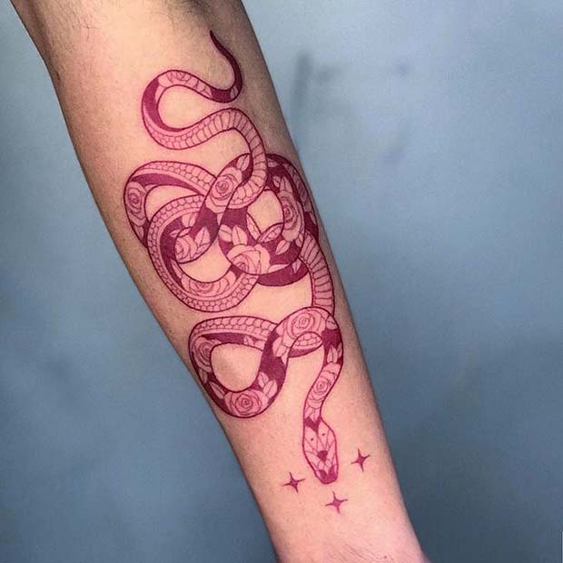 Unique Floral Snake Tattoo
