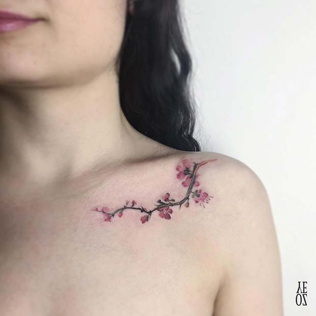 Watercolor Cherry Blossom Tattoo Idea