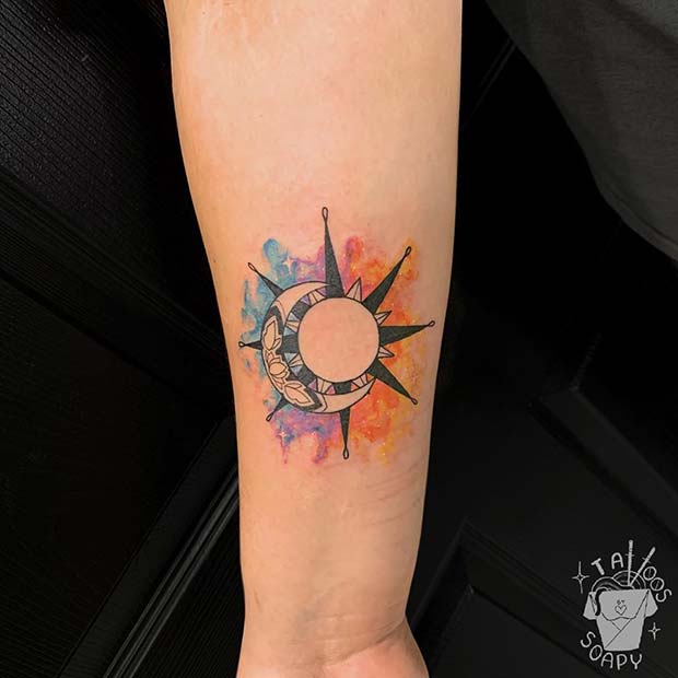 Watercolor Sun and Moon