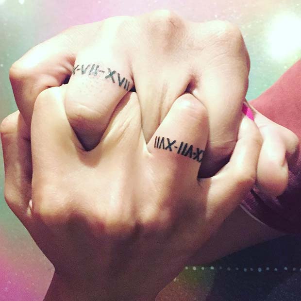 Wedding Date Finger Tattoos for Couples