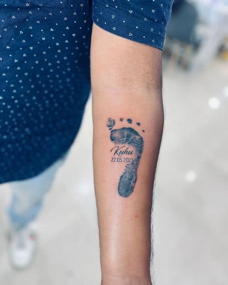 Baby Footprint Tattoo with Name and DOB