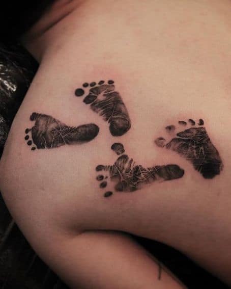 Baby Footprints Tattoo on Back Shoulder