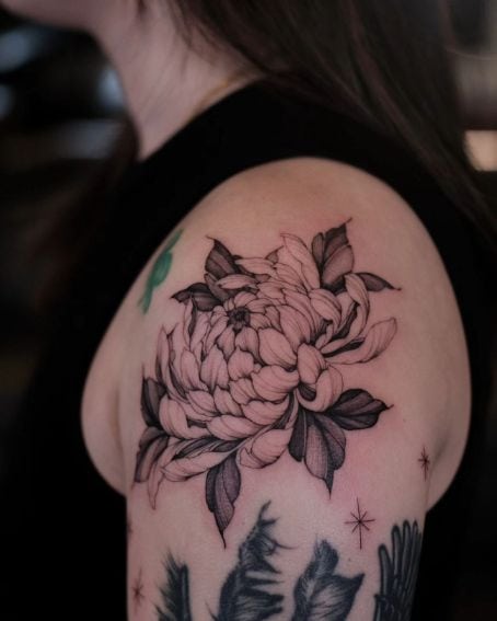 Big Chrysanthemum Tattoo on Shoulder