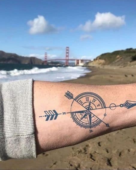 Big Compass Tattoo Design on Arm