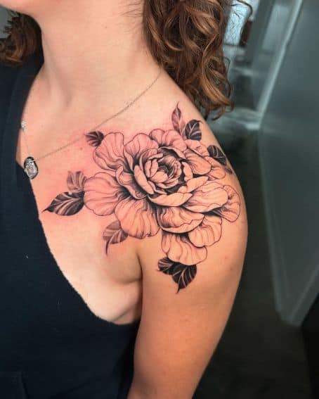 Big Fineline Floral Tattoo on Shoulder
