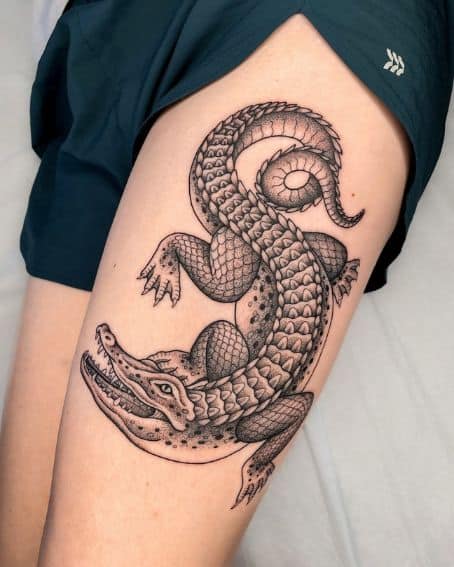 Big Gator Tattoo on Thigh
