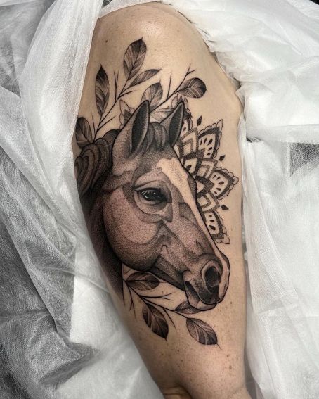Big Horse Face Tattoo with Mandala Art