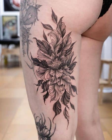 Big Iris Tattoo on Thigh