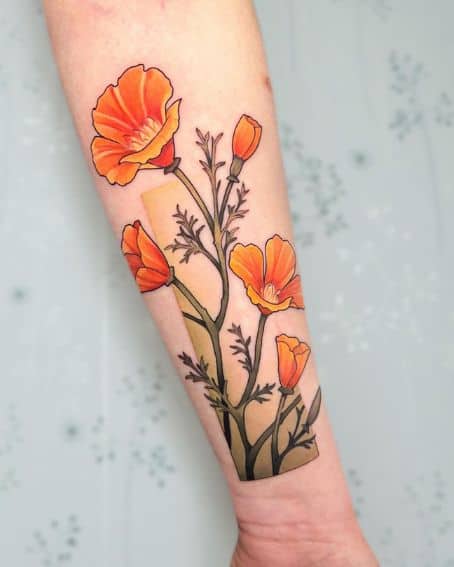 Big Orange Poppy Flower Tattoo Art