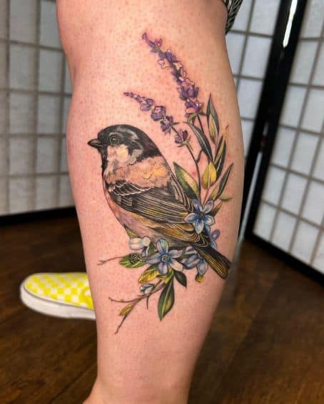 Bird and Lavender Tattoo Design