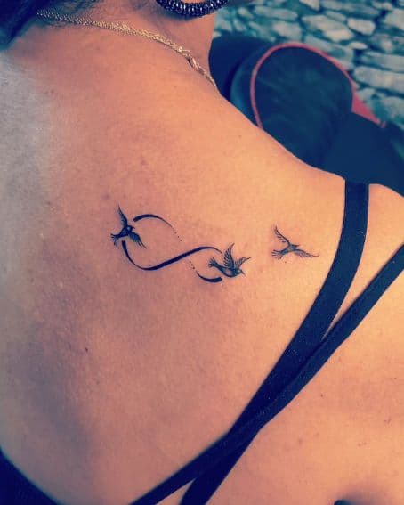 Birds and Infinity Tattoo on Back Shoulder