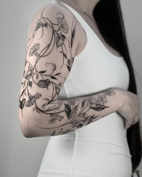 Birth Flower Wildflower Sleeve Tattoo