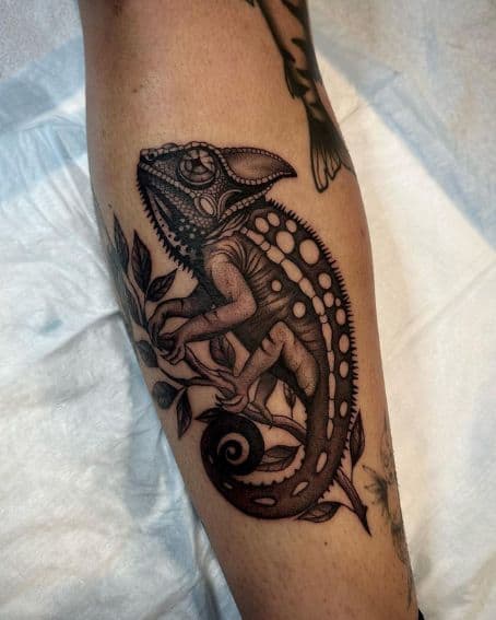 Black and Grey Chameleon Tattoo Design