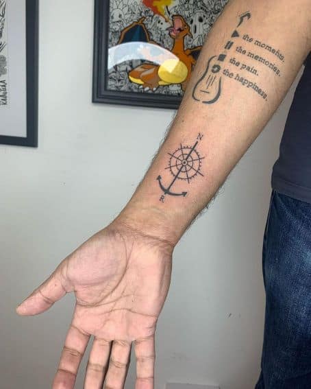 Black and Grey Compass Tattoo