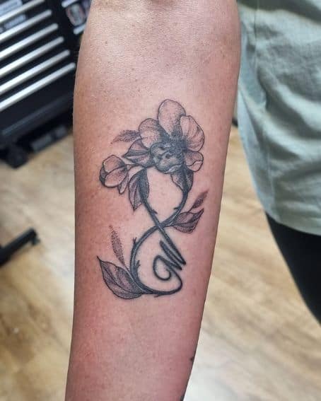 Black and Grey Floral Infinity Tattoo