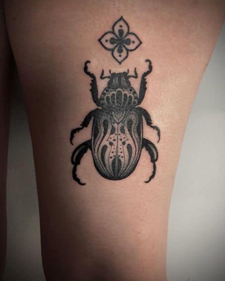 Black Beetle Tattoo on Thigh