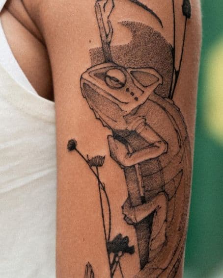 Black Chameleon Tattoo Art on the Arm