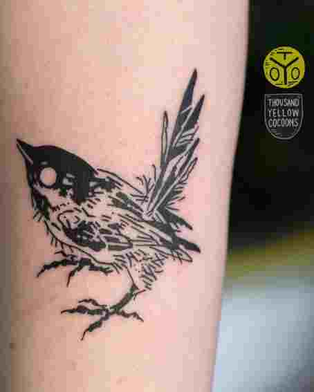 Black Ink Chickadee Tattoo on Arm