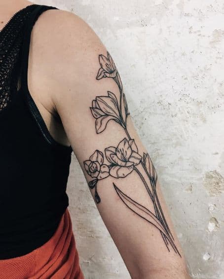 Black Line Freesias Tattoo Design