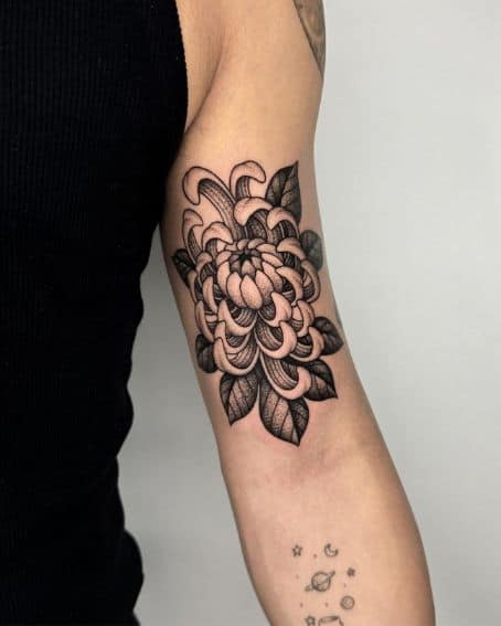 Black Traditional Chrysanthemum Tattoo
