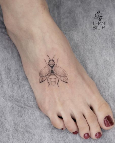 Black Work Firefly Tattoo on Foot