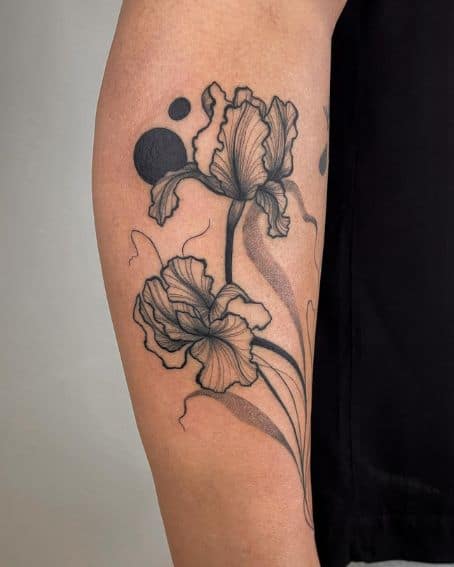 Black Work Iris Tattoo on Hand