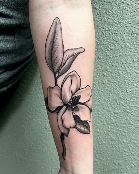 Blackwork Magnolia Tattoo Design