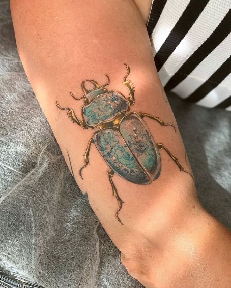 Blue Porcelain Inspired Beetle Tattoo