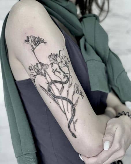 Botanical Freesia Flower Tattoo Design