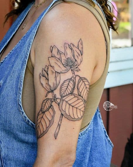 Botanical Magnolia Tattoo on Side Arm