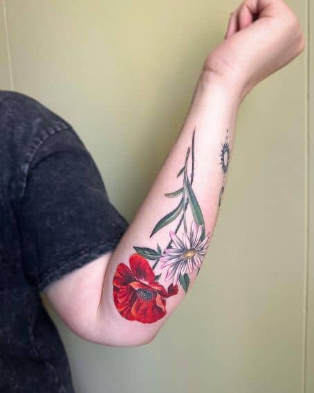 Botanical Poppy Flower Tattoo Design