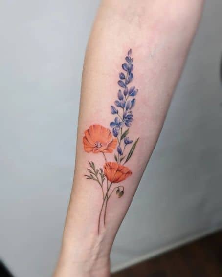 California Poppy + Bluebonnet Flowers Tattoo