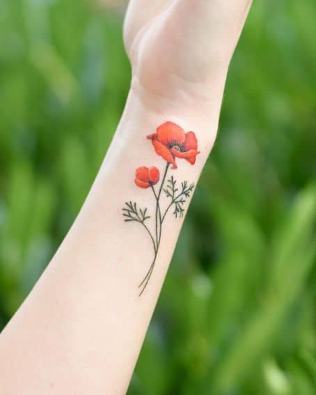 California Poppy Flower Tattoo on Wrist