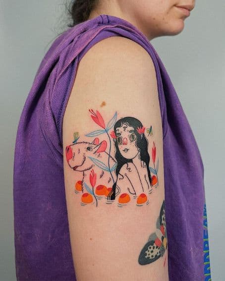 Capybara Tattoo with a Girl Design