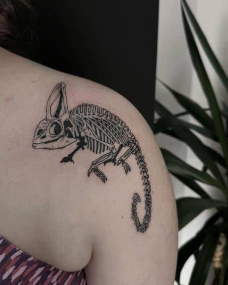Chameleon Skeleton Tattoo on Shoulder