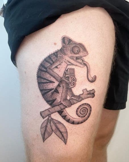 Chameleon Tattoo on Thigh