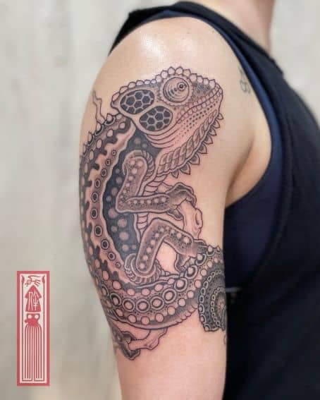 Chameleon Tattoo with Artistic Patterns