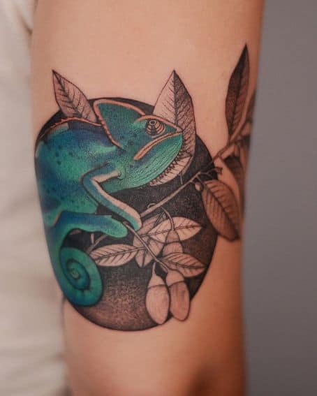 Chameleon with Leaves Tattoo