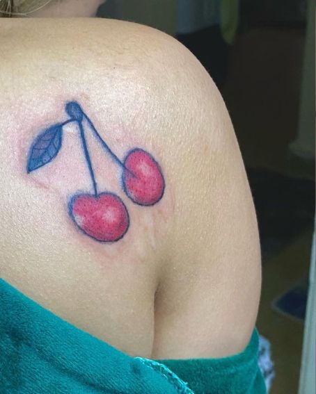 Cherry Tattoo on Back Shoulder