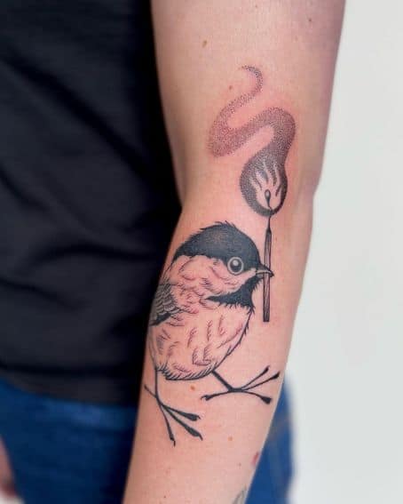 Chickadee Torchbearer Tattoo