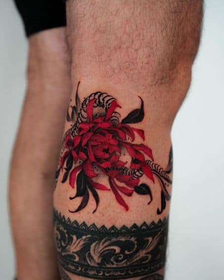 Chrysanthemum and Snake Skeleton Tattoo