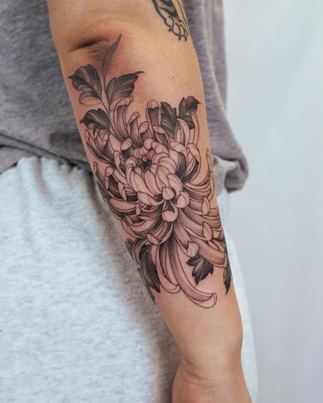Chrysanthemum Tattoo on Back on The Arm