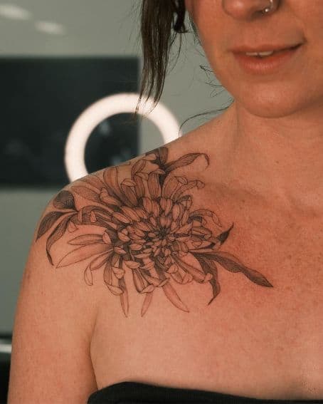 Chrysanthemum Tattoo On Shoulder