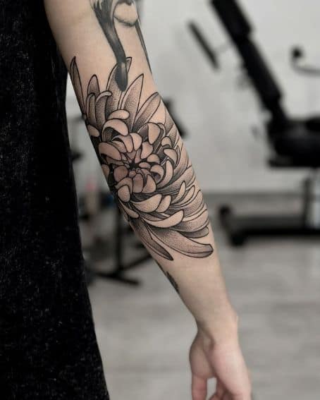 Chrysanthemum Tattoo on The Elbow