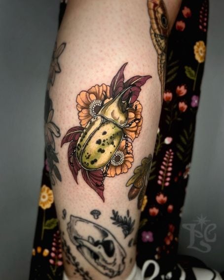 Colorful Hercules Beetle Tattoo