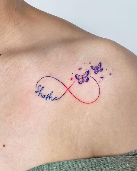 Colorful Infinity Tattoo on Shoulder
